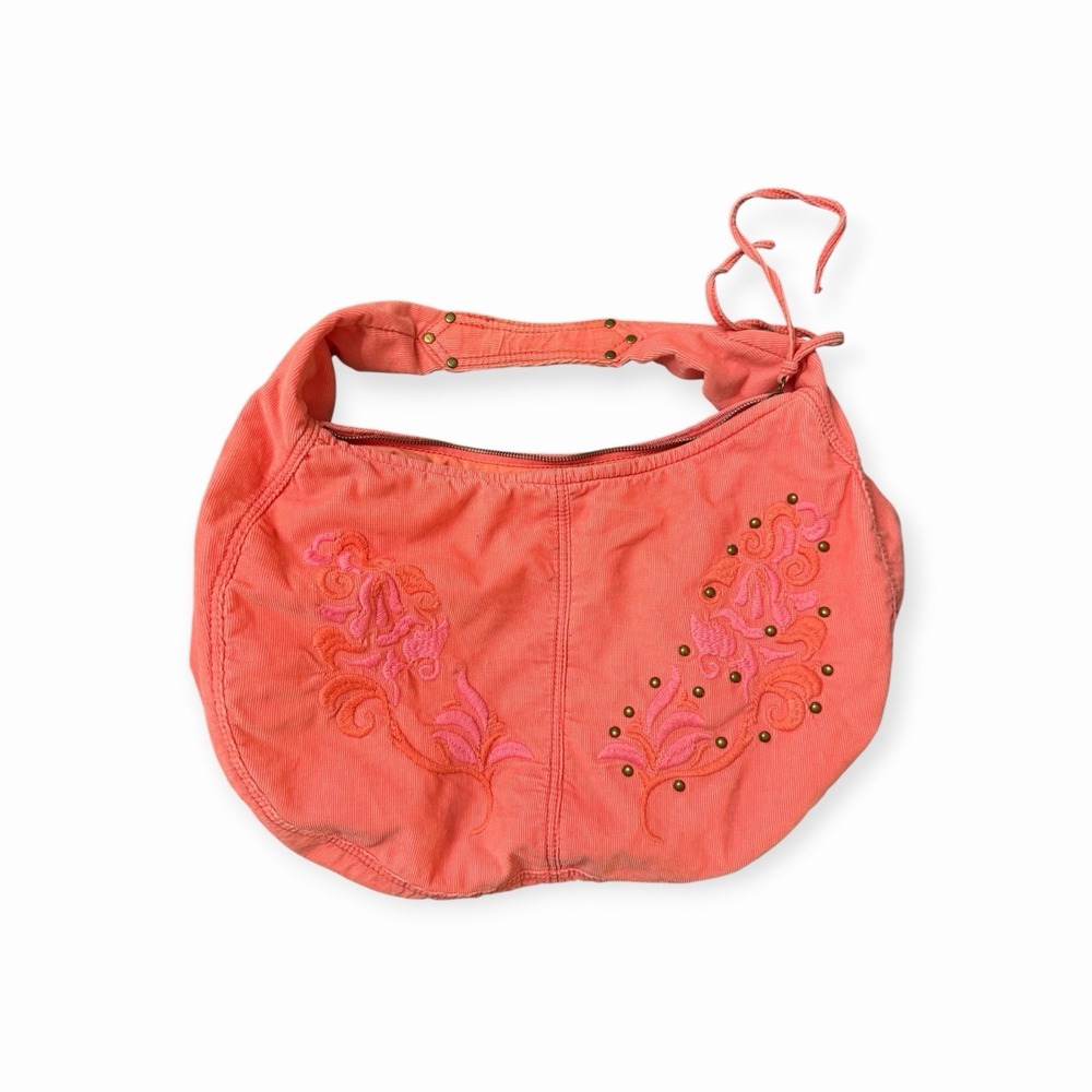 Vintage 2006 GAP Pink Corduroy Hobo Shoulder Bag Embroidered Studded Y2K
